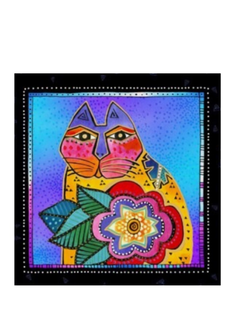 Laurel Burch Fantasticats Yellow Cat with Flower - Fabric Swatch